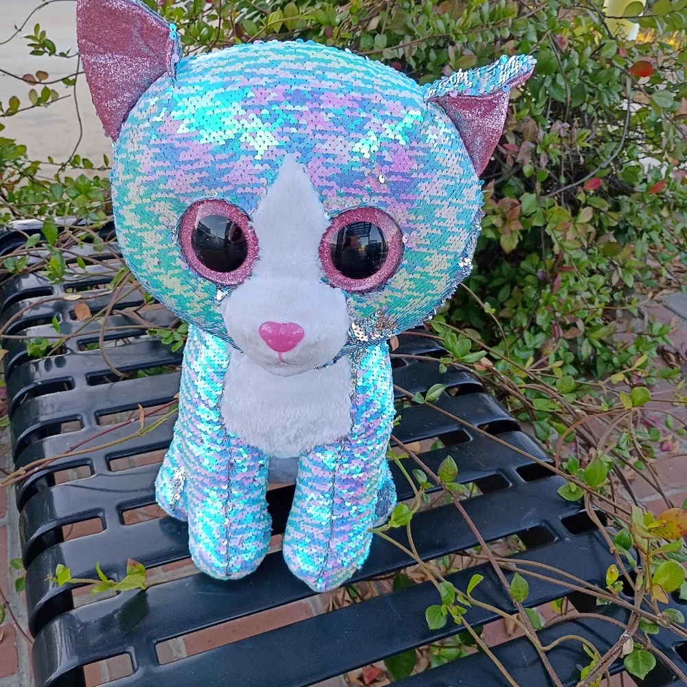 Ty Sequin Cat Plush - Iridescent Blue and Pink